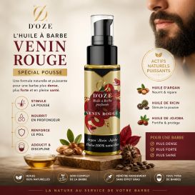Huile à barbe Venin Rouge D'OZE 50 ml : Soin naturel argan, ricin, jojoba et parfum bien dosé