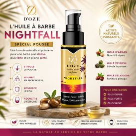 Huile à barbe Nightfall D'OZE 50 ml : Soin naturel argan, ricin, jojoba et parfum bien dosé