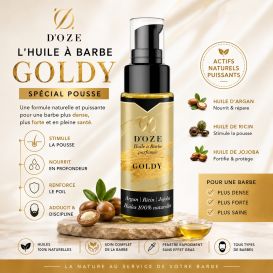 Huile à barbe Goldy D'OZE 50 ml : Soin naturel argan, ricin, jojoba et parfum bien dosé