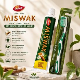 Brosse à dents et Dentifrice Herbal Miswak - 120gr + 50gr Gratuit - Laboratoire Dabur