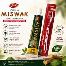 Brosse à dents et Dentifrice Herbal Miswak - 120gr + 50gr Gratuit - Laboratoire Dabur