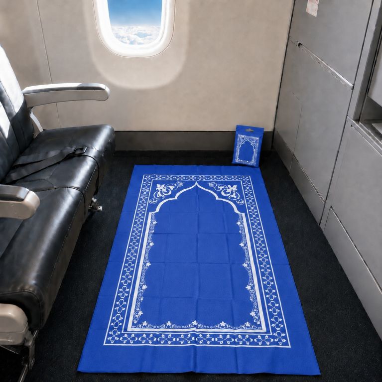 Tapis de prière de voyage pliable avec pochette de transport – 107 x 57 cm