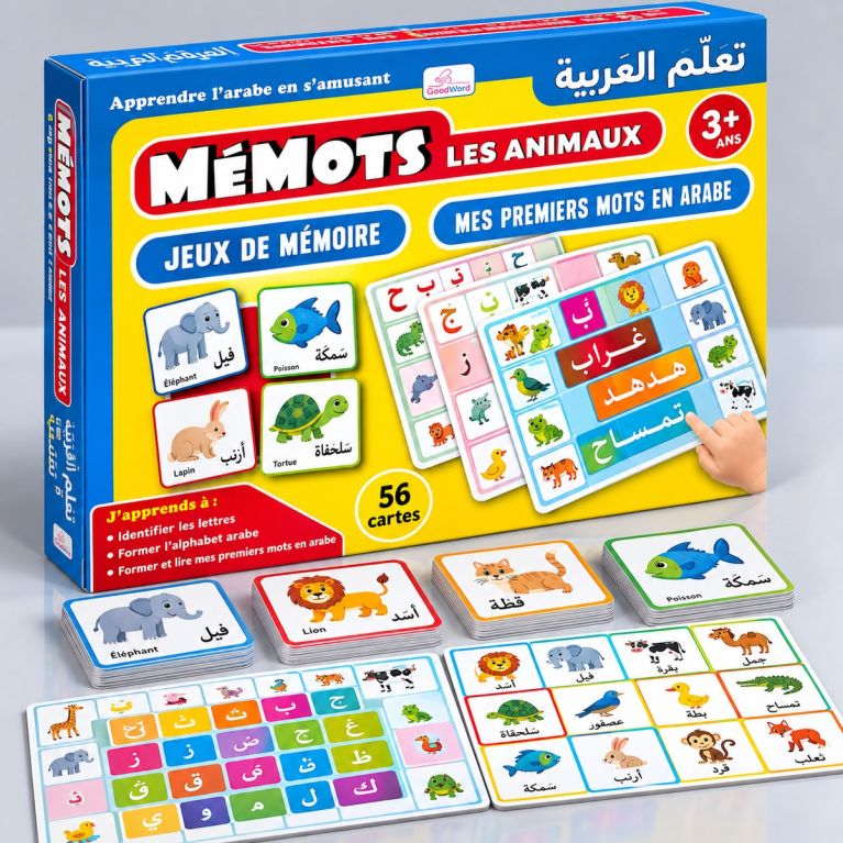 Mémots Les Animaux - Jeux de Mémoire - Mes Premiers Mots en Arabe - Osratouna - A partir de 3 ans