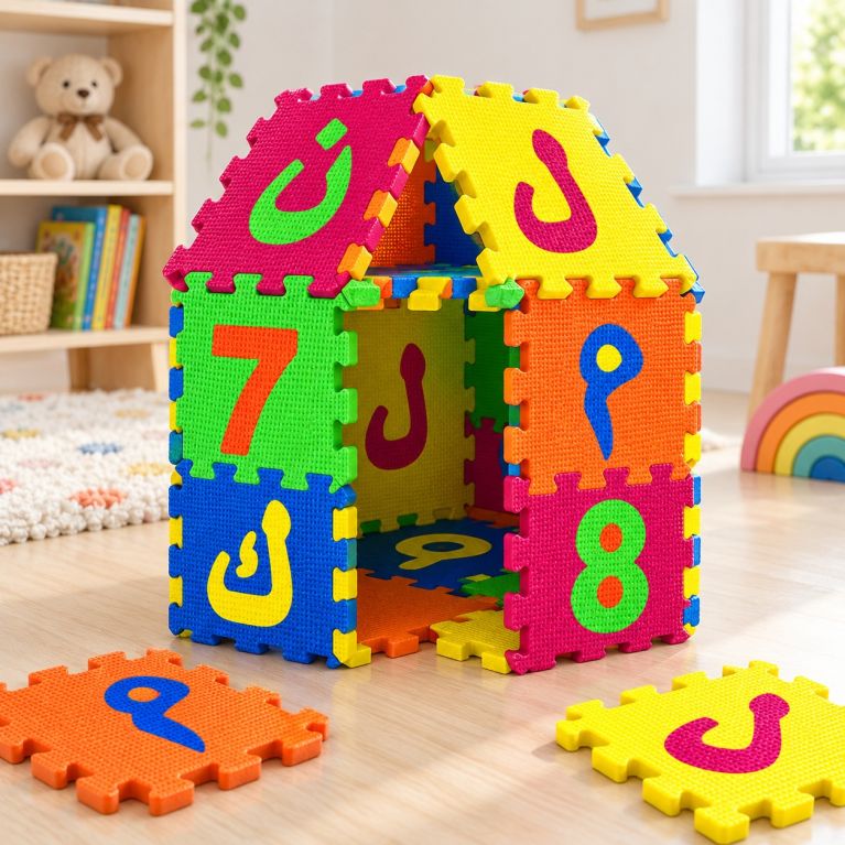 Tapis puzzle alphabet arabe en mousse EVA – 36 pièces de 14 x 14 cm