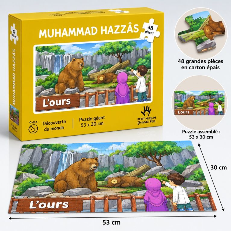 Puzzle Grand Format - l'Ours - 48 Pièces - Muslim Kid - 3 ans+ 