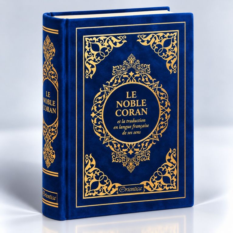 Le Noble Coran Bleu Foncé Doré - Edition de Luxe Couverture Daim - Index des Sourates - Français-Arabe - Orientica