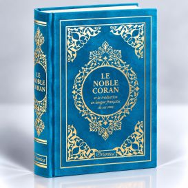 Le Noble Coran Bleu Caraîbes Doré - Edition de Luxe Couverture Daim - Index des Sourates - Français-Arabe - Orientica