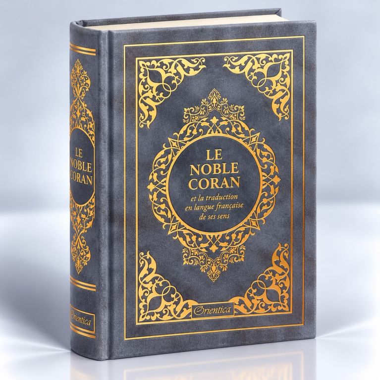 Le Noble Coran Gris Anthracite Doré - Edition de Luxe Couverture Daim - Index des Sourates - Français-Arabe - Orientica