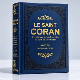 Le Saint Coran - Couverture Simili-Daim Bleu Nuit - Pages Arc-En-Ciel - Arabe et Français - Format Moyen- 14,5 x 20.70 cm - Ed