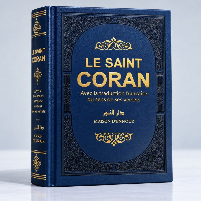 Le Saint Coran - Couverture Simili-Daim Bleu Nuit - Pages Arc-En-Ciel - Arabe et Français - Format Moyen- 14,5 x 20.70 cm - Ed
