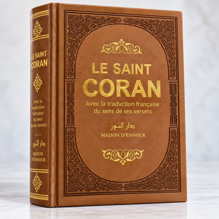 Le Saint Coran - Couverture Simili-Daim Marron - Pages Arc-En-Ciel - Arabe et Français - Format Moyen- 14,5 x 20.70 cm - Edtio