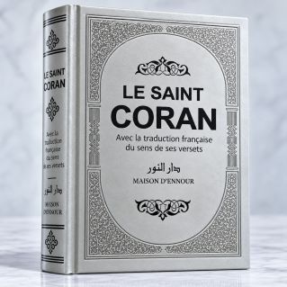 Le Saint Coran - Couverture Simili-Daim Argenté - Pages Arc-En-Ciel - Arabe et Français