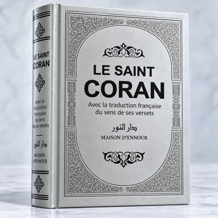 Le Saint Coran - Couverture Simili-Daim Argenté - Pages Arc-En-Ciel - Arabe et Français