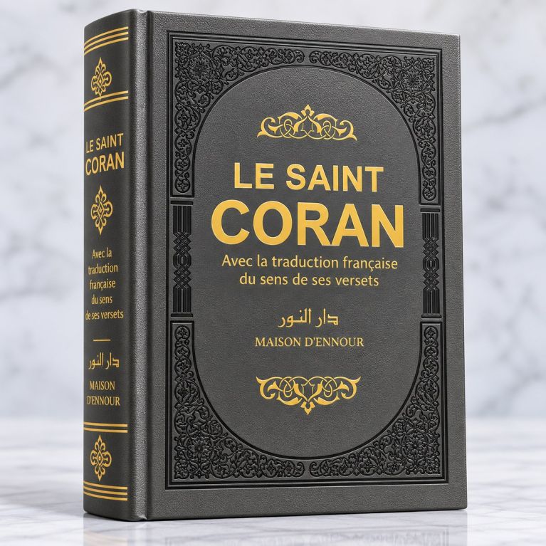 Le Saint Coran - Couverture Simili-Daim Anthracite - Pages Arc-En-Ciel - Arabe et Français - Format Moyen- 14,5 x 20.70 cm - E