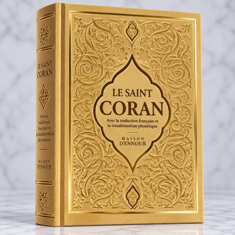 Le Saint Coran Doré - Couverture Daim - Pages Arc-En-Ciel - Français-Arabe-Phonétique - Maison Ennour