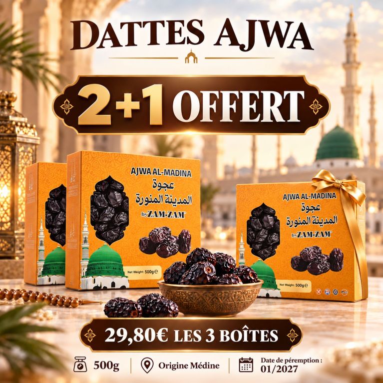 2+1 Offert soit x3 Dattes Ajwa de Médine 500g - Dattes Sunnah d'Origine Arabie Saoudite - Yakine