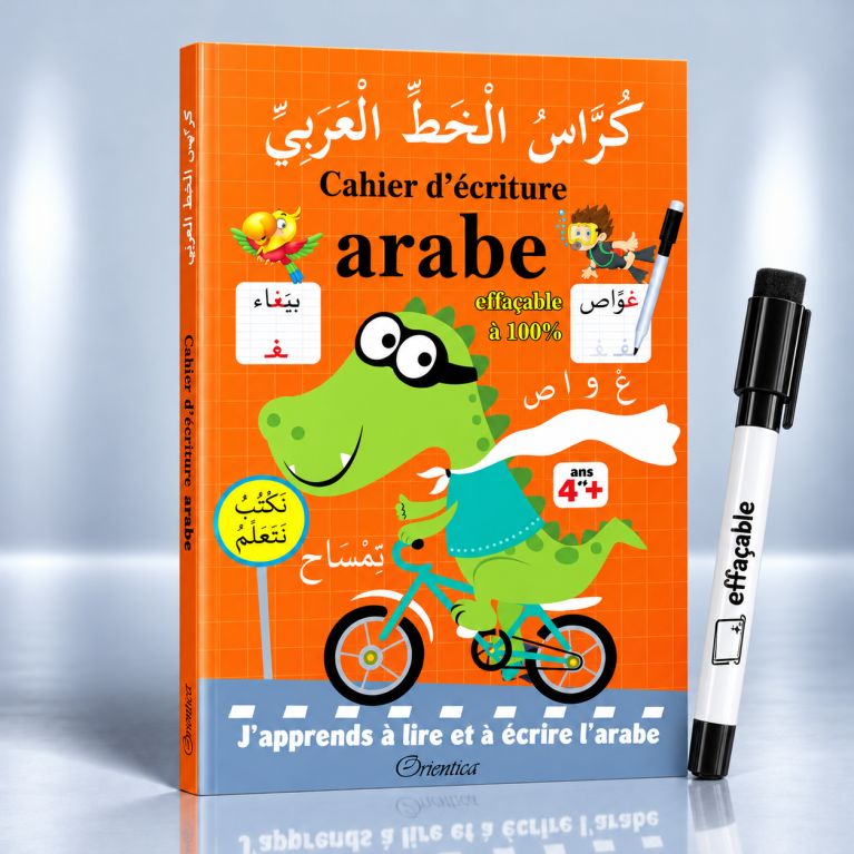 Cahier d'Écriture Arabe 100 % Effaçable avec Feutre – J'Apprends à Lire et à Écrire l'Arabe – Orientica