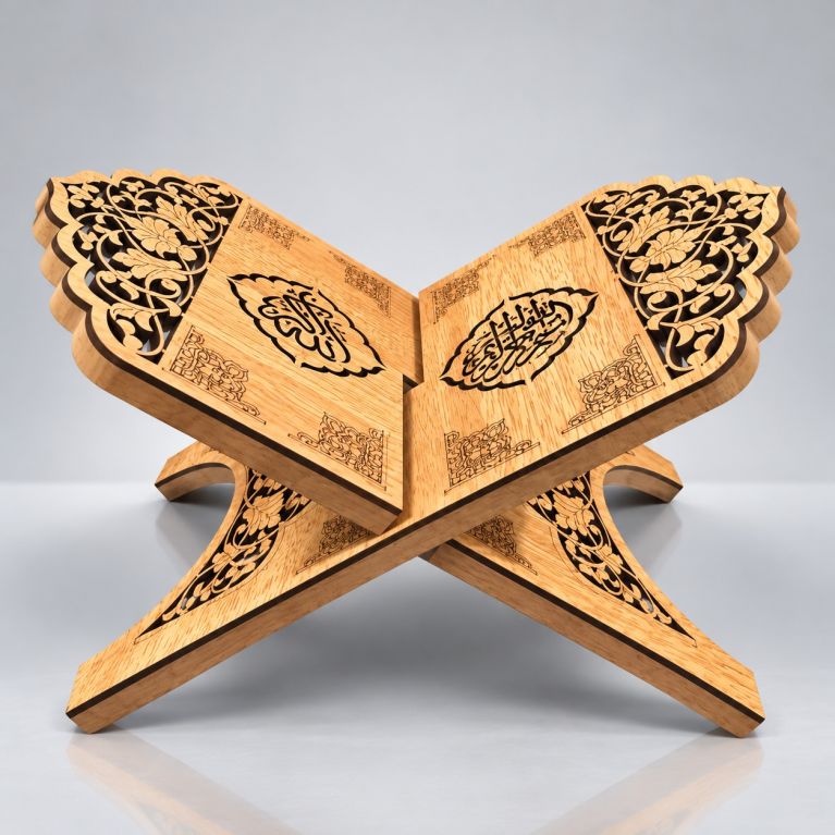 Porte Coran pliable en MDF – Motifs floraux ajourés