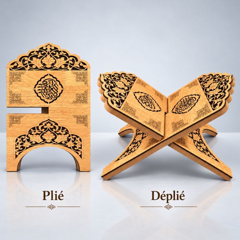Porte Coran pliable en MDF – Motifs floraux ajourés
