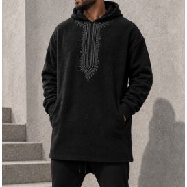 Sweat Polaire Long Homme à Capuche Brodée – Etniz Qaba'il W27