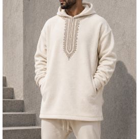 Sweat Polaire Long Homme à Capuche Brodée – Etniz Qaba'il W27