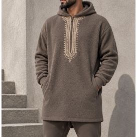 Sweat Polaire Long Homme à Capuche Brodée – Etniz Qaba'il W27