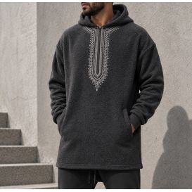 Sweat Polaire Long Homme à Capuche Brodée – Etniz Qaba'il W27