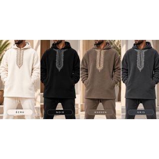 Sweat Polaire Long Homme à Capuche Brodée – Etniz Qaba'il W27