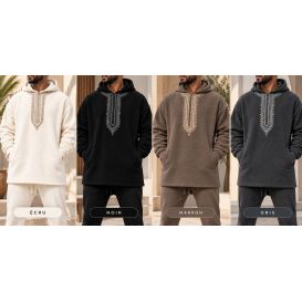 Sweat Polaire Long Homme à Capuche Brodée – Etniz Qaba'il W27