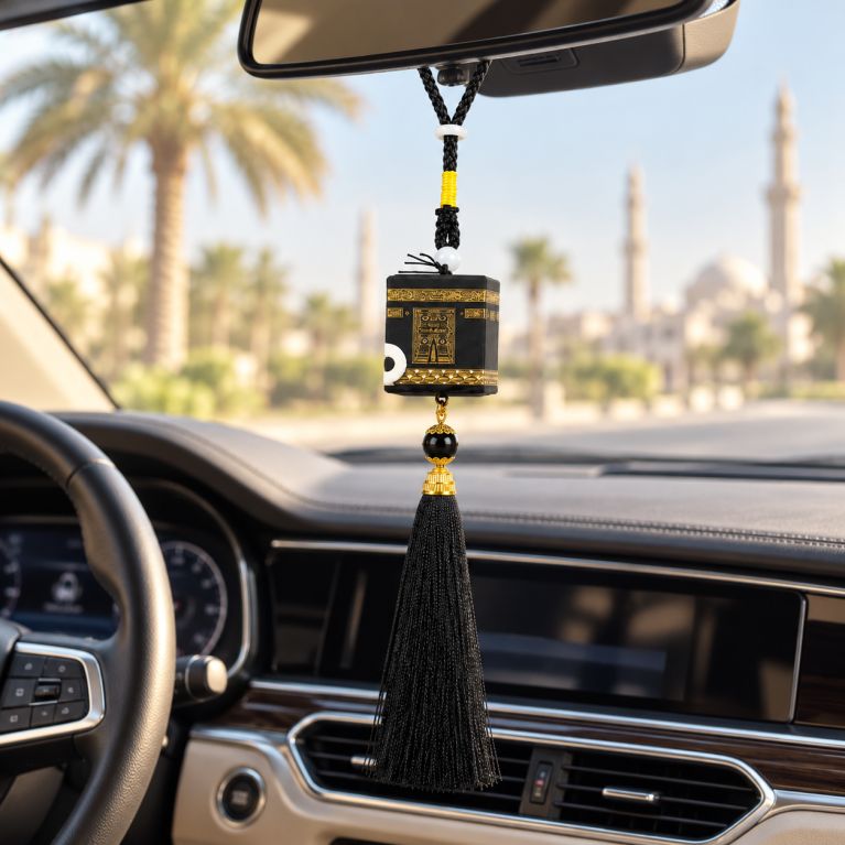 Suspension Kaaba pour rétroviseur – Décoration voiture avec pompon noir