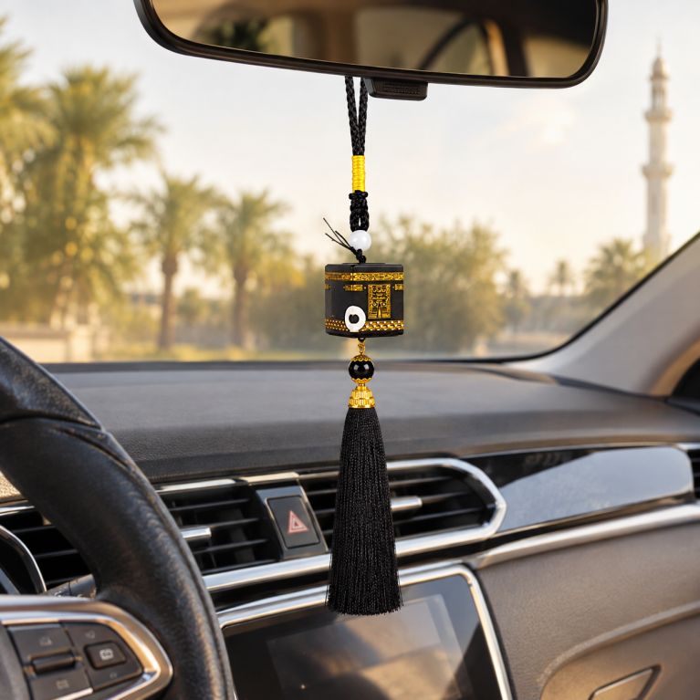 Suspension Kaaba pour rétroviseur – Décoration voiture avec pompon noir