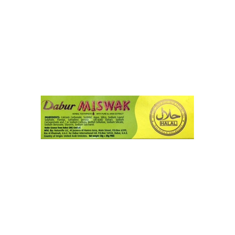 Dentifrice Herbal Miswak - 50gr + 25gr Gratuit - Laboratoire Dabur