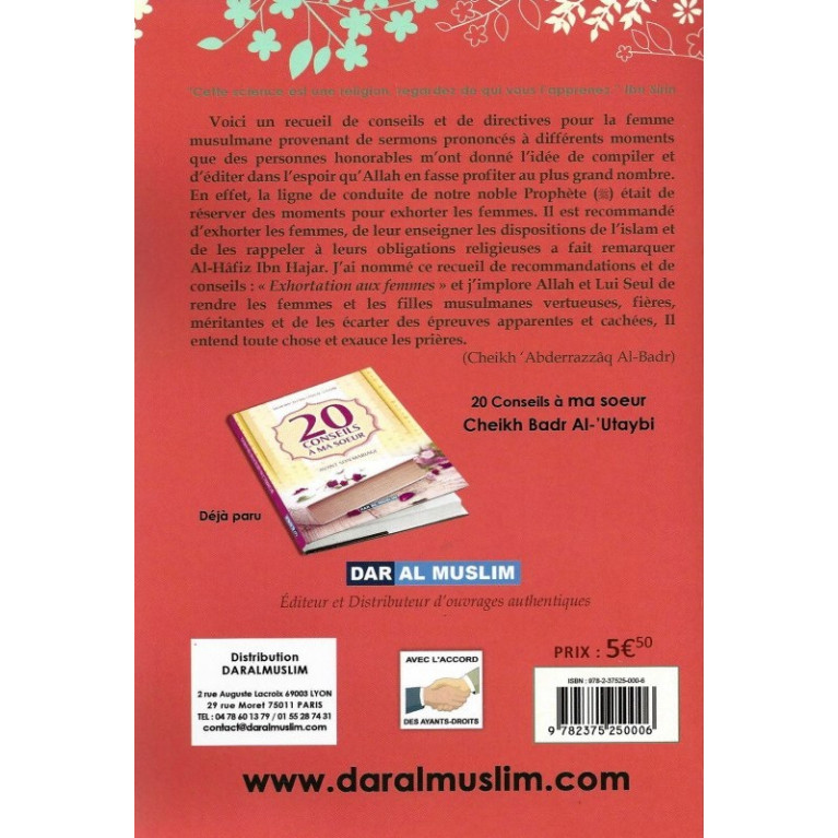 Pour Toi Ma Soeur - Exhortations Aux Femmes - Cheikh Abderrazzaq Al Badr - Edition Dar Al Muslim