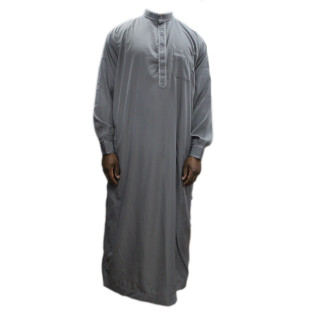 Qamis gris coupe droite avec pantalon Afaq : bouton col et manches