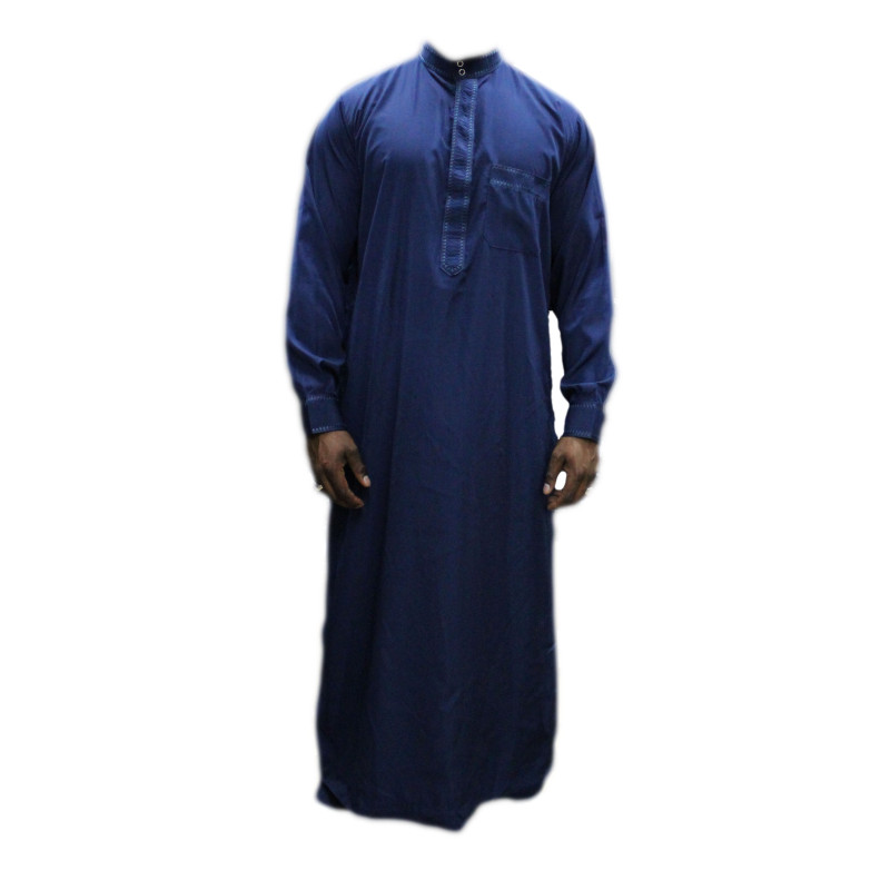 Qamis bleu foncé avec pantalon Afaq : bouton col et manches Qamis bleu foncé avec pantalon Afaq : bouton col et manches