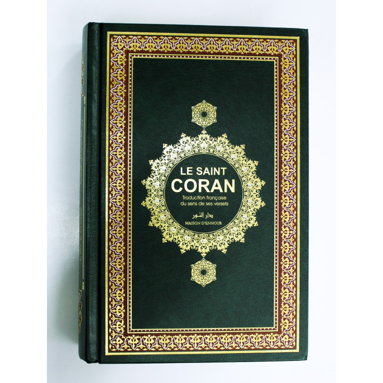 Le Noble Coran Vert en Simi-Cuir - Français et Arabe - Format Moyen 14 x 20 cm -Traduction Mohammad Hamidoullah - Edition Ennour