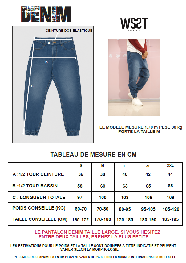 Tableau des tailles du sarouel jean denim - Wassat