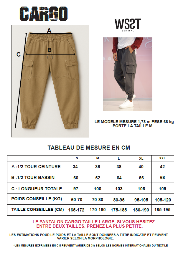 Tableau des tailles du sarouel cargo - Wassat